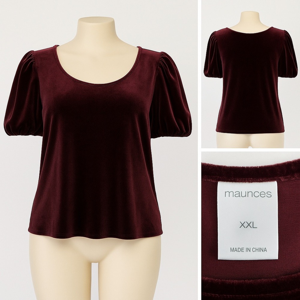 Maurices Velvet Puff Sleeve Shirt Top XXL Plum Wine‎ Old Money Gothic Coquette